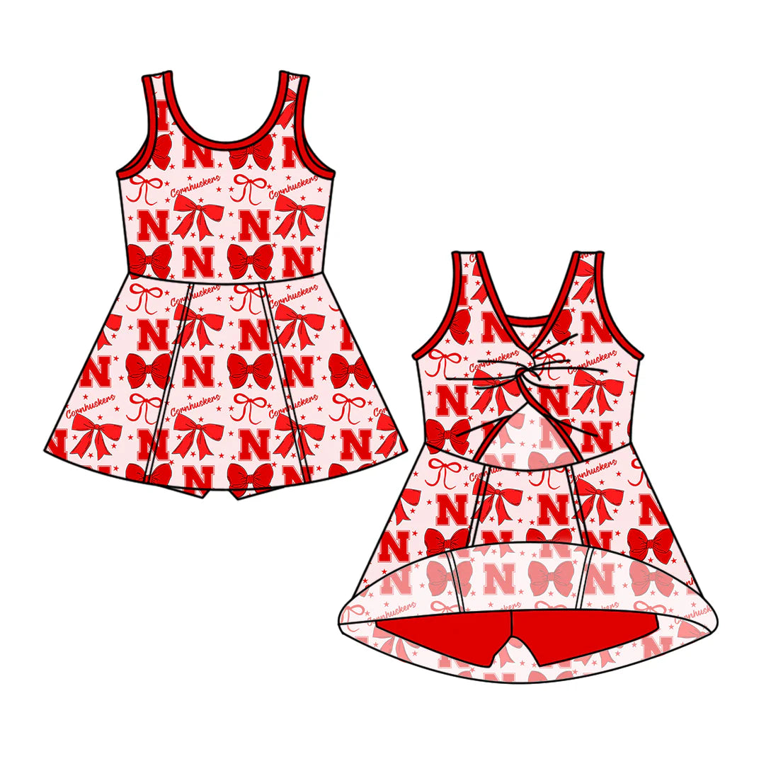 ( Moq 5 each style ) Baby Girl Toddler Team Red Bows Sibling Dress Set 6.26