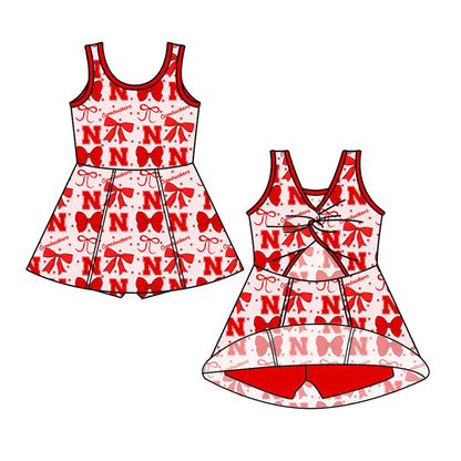 ( Moq 5 each style ) Baby Girl Toddler Team Red Bows Sibling Dress Set 6.26