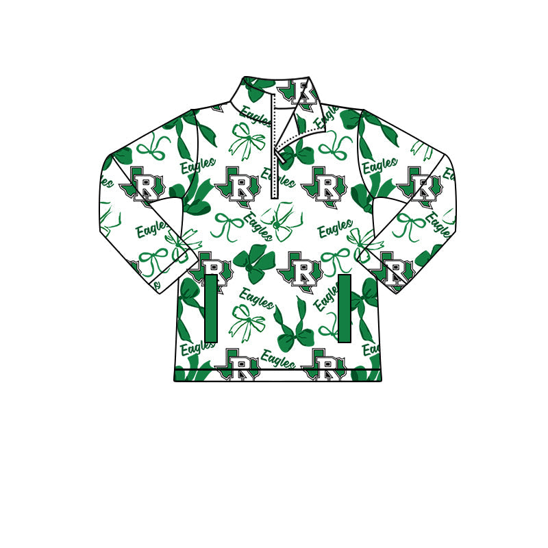 ( Moq 5 each style ) Baby Boy Girl Team Cheer Sibling Shirt Green Bows Dress Set 8.13
