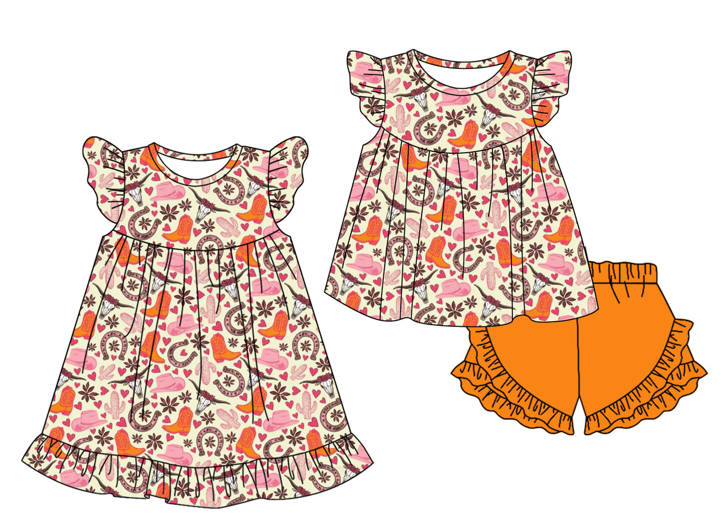 Baby Girl Western Boots Hats Sibling Dress Set ( Moq 5 Each Style ) 12.31