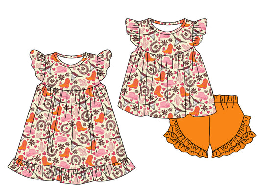 Baby Girl Western Boots Hats Sibling Dress Set ( Moq 5 Each Style ) 12.31