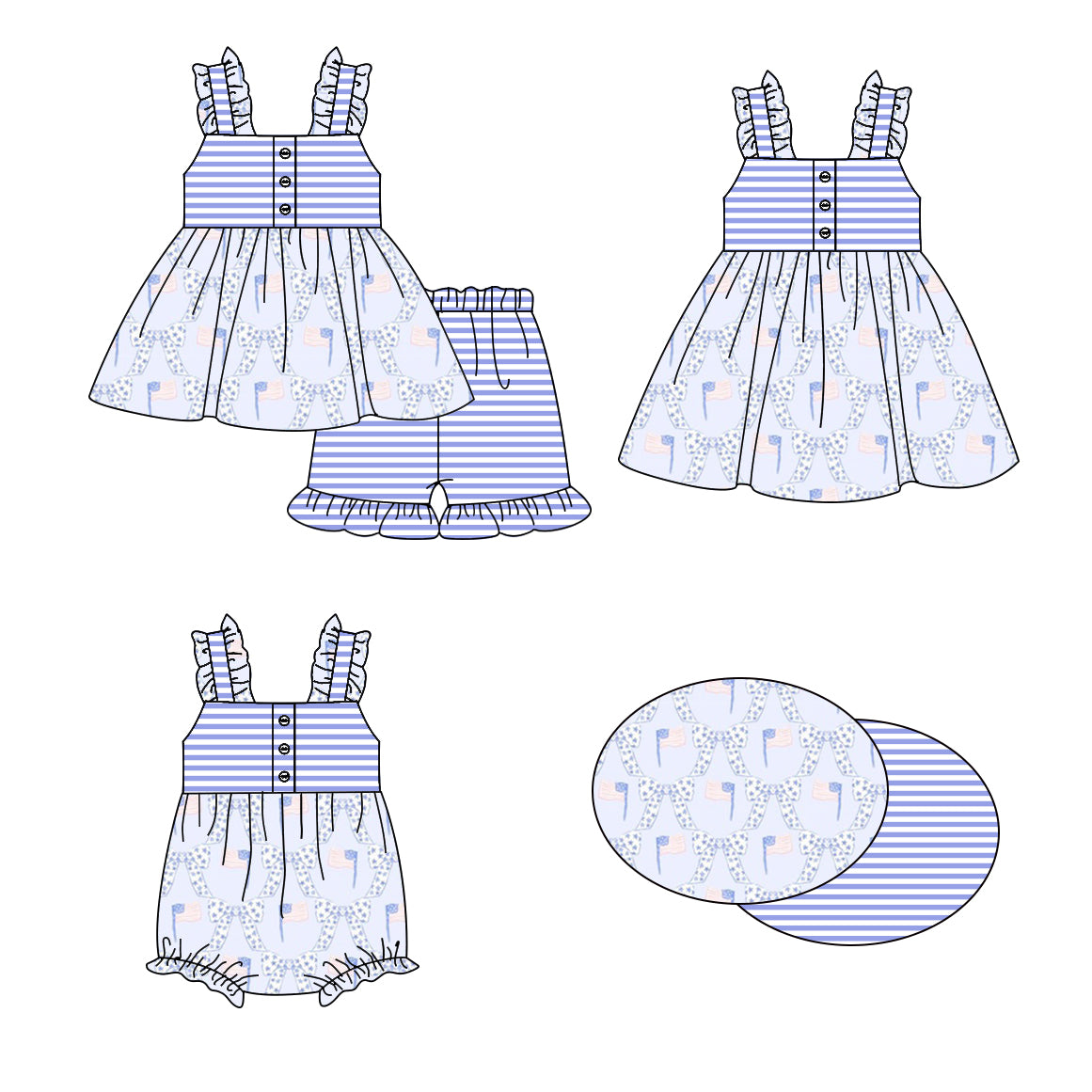 Baby Girl Bows Purple Stripes Sibling Romper Dress Set ( Moq 5 Each Style ) 1.16