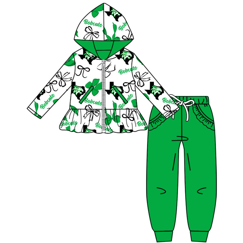 ( Moq 5 each style ) Baby Boy Girl Team Cheer Sibling Shirt Green Bows Jumpsuit Dress Set 8.12