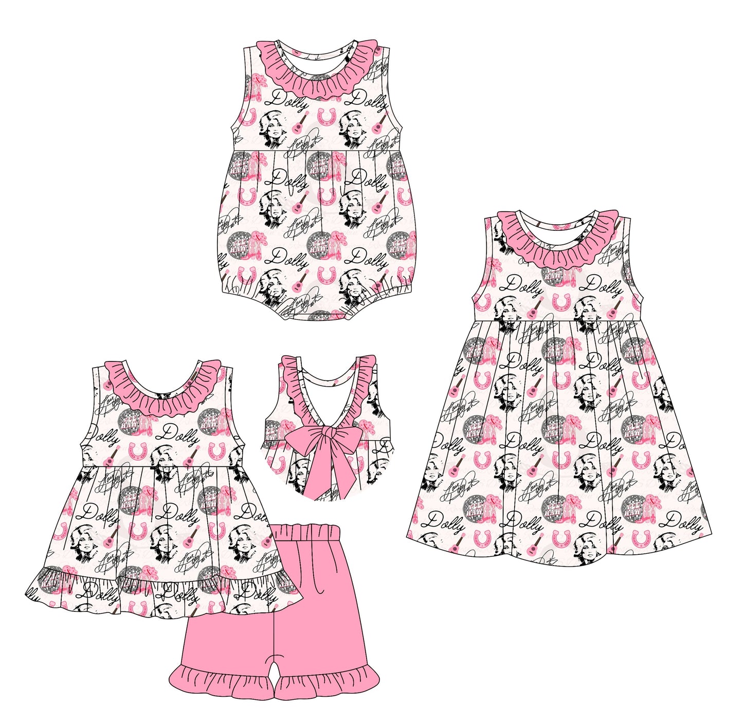 Baby Girl Sleeveless Singer Pink Sibling Romper Dress Set ( Moq 5 Each Style ) 3.6