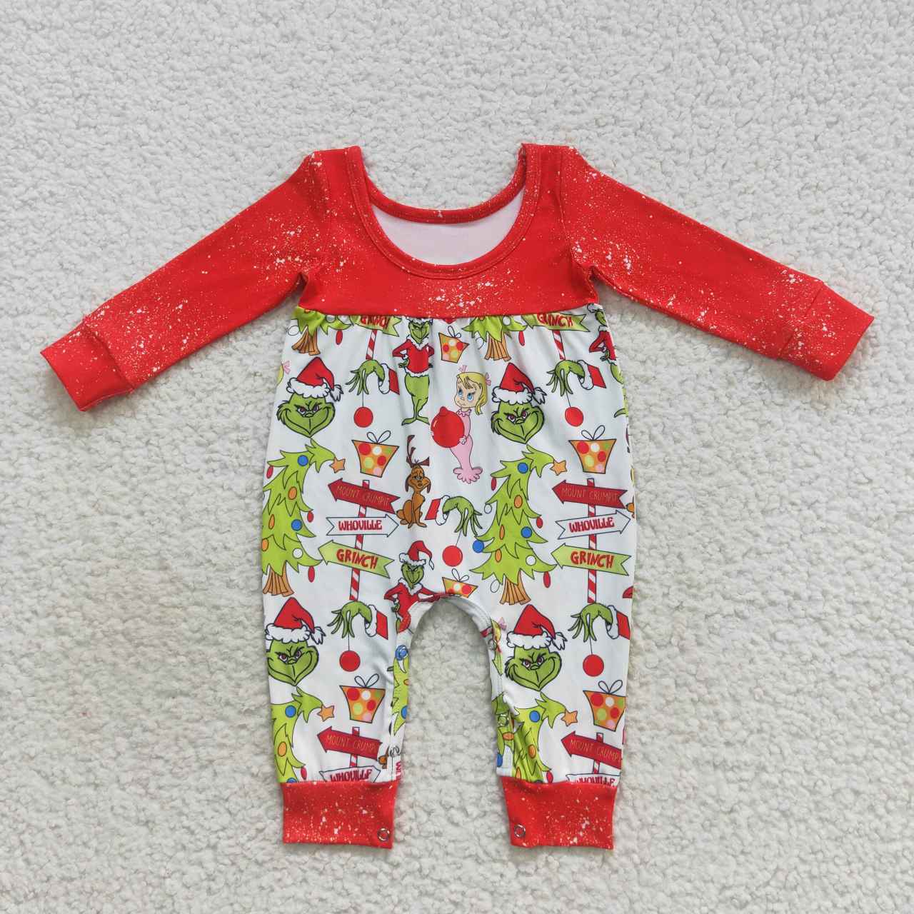 LR0625 Baby Girl Long Sleeves Christmas Face One Piece Romper