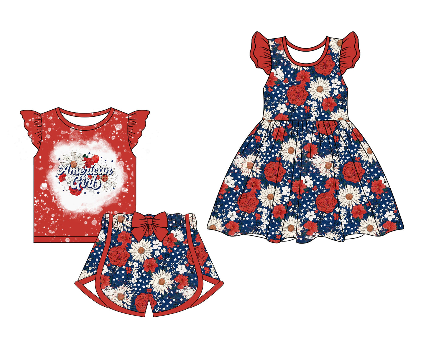 Baby Girl Short Sleeves Flower Sibling Dress Set ( Moq 5 Each Style ) 1.2