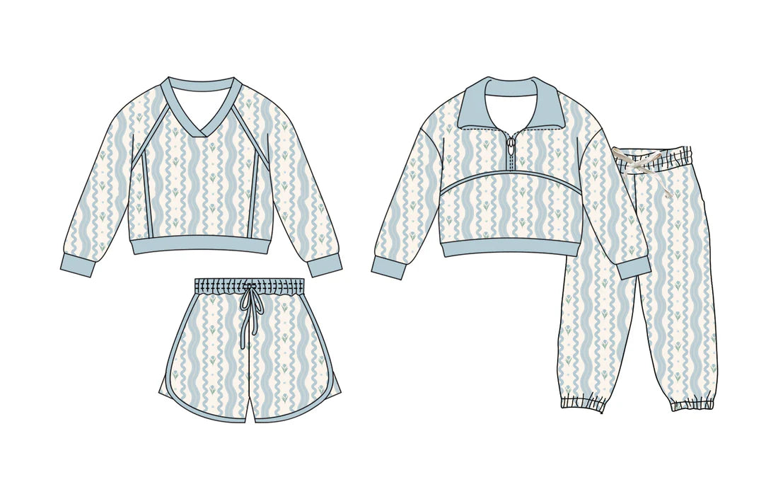 ( Moq 5 Each Style ) Sibling Baby Boys Girls Flower Long Sleeves Zipper Shirt Shorts Pants Sets