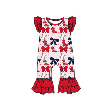 ( Moq 5 each style ) Baby Girl Toddler Team Bows Baseball Red Sibling Romper Dress Set 6.13