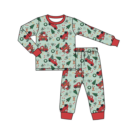 Baby Boy Toddler Long Sleeves Christmas Green Shirt Pants Pajamas Set