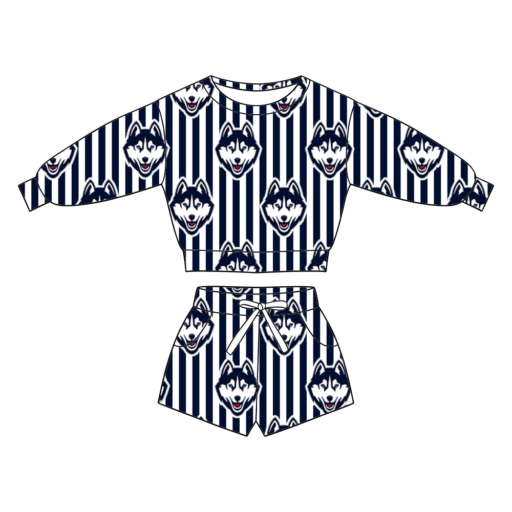 ( Moq 5 ) Baby Girls Kids Long Sleeves Shirt Pockets Shorts Team Set Clothes