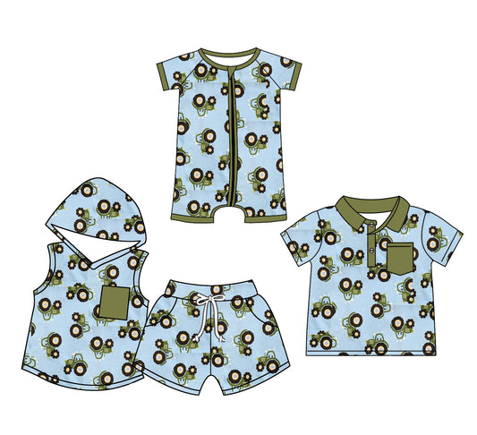 Baby Boy Short Sleeves Farm Tractors Sibling Romper Set ( Moq 5 Each Style ) 12.20