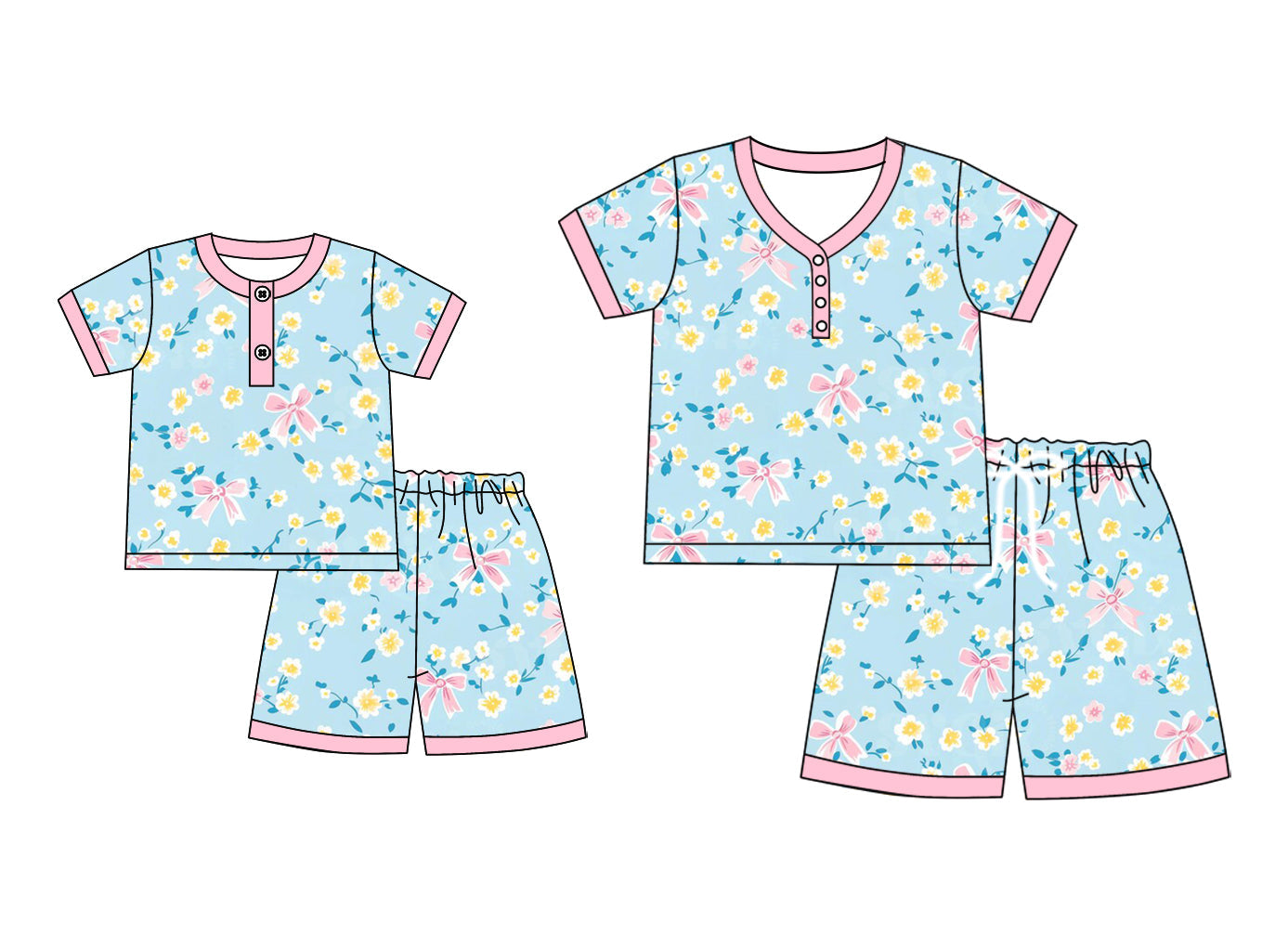 ( Moq 5 Each Style ) Baby Girl Adult Women Flower Bows Sibling Mommy And Me Family Pajamas Set 4.23