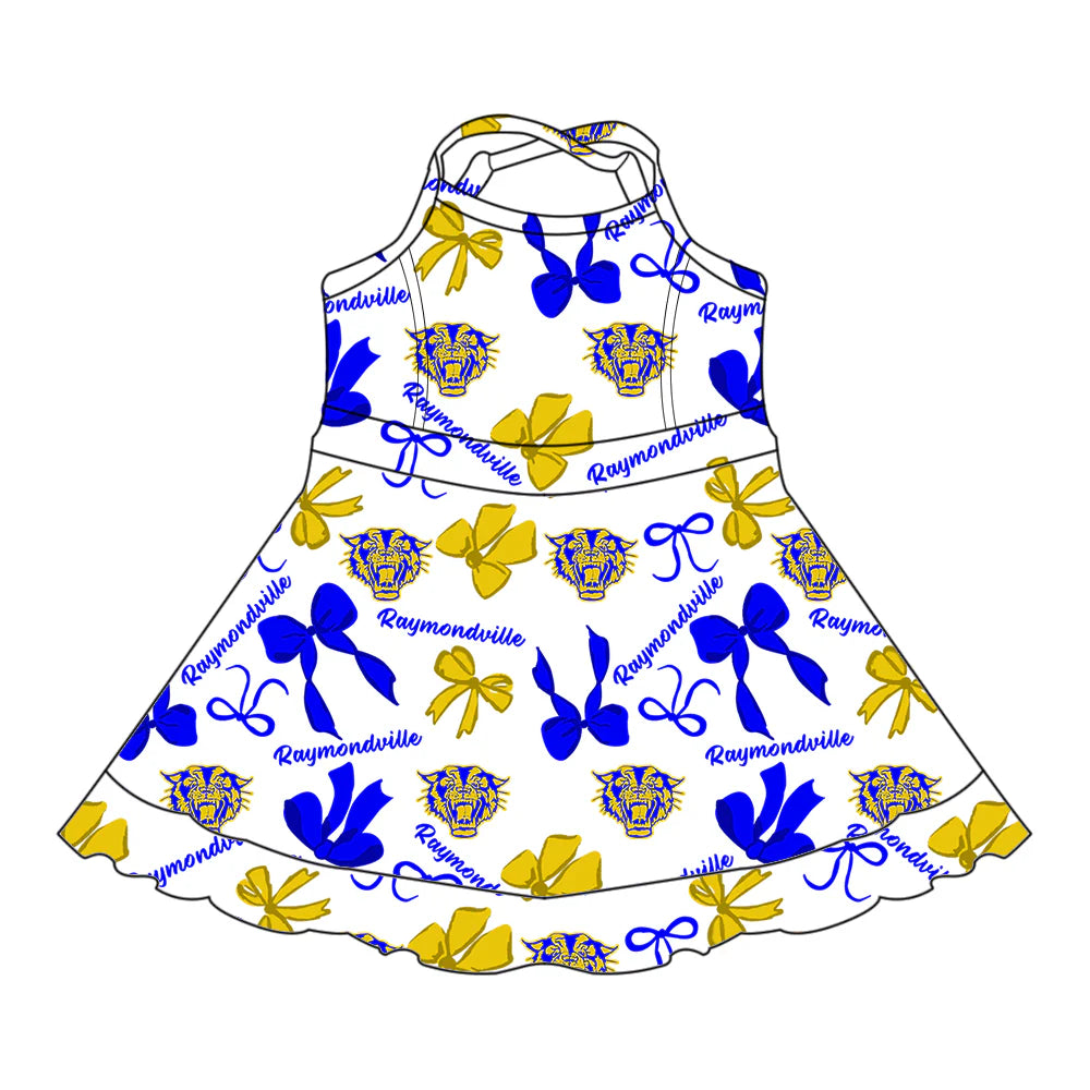 ( Moq 5 each style ) Baby Girl Toddler Team Bows Tigers Sibling Skort Dress Set 6.11