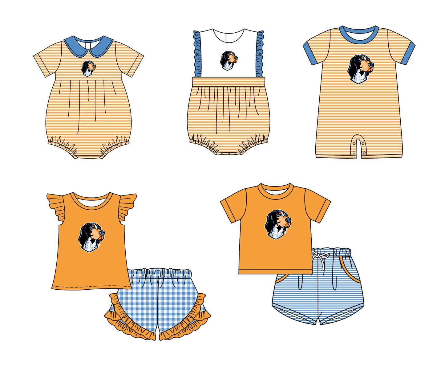( Moq 5 Each Style ) Baby Boys Girls Kids Dog Stripes Team Sibling Rompers Sets