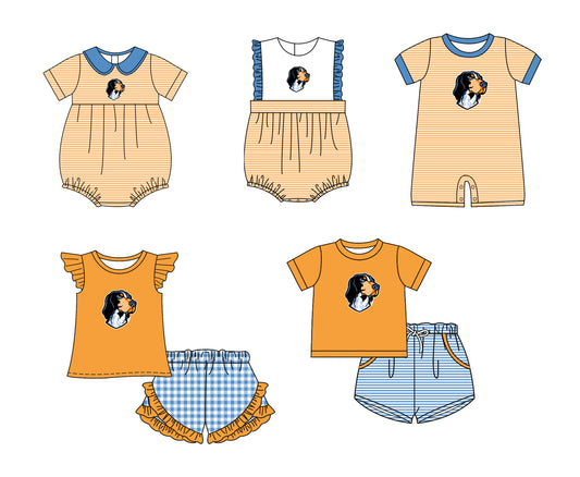 ( Moq 5 Each Style ) Baby Boys Girls Kids Dog Stripes Team Sibling Rompers Sets