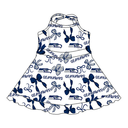 ( Moq 5 each style ) Baby Girl Toddler Team Blue Bows Sibling Skort Dress Set 6.6