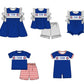 ( Moq 5 Each Style ) Baby Boys Girls Kids Short Sleeves Team Sibling Blue Romper Dress Set
