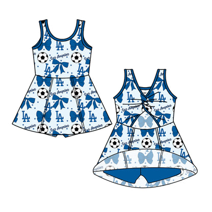 ( Moq 5 each style ) Baby Girl Toddler Team Blue Bows ‌Soccer‌ Sibling Romper Dress Set 6.14