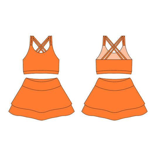 （ Moq 10 ）Baby Girls Orange Straps Activity Wear Vests Tops Shorts Skirts Yoga Set
