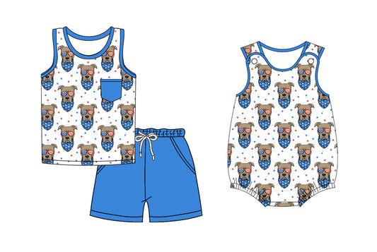 Baby Girl Sleeveless July 4th Dogs Sibling Romper Set ( Moq 5 Each Style ) 2.19
