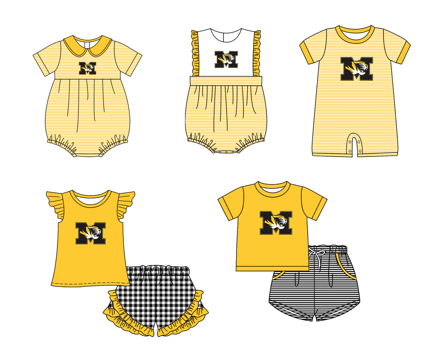 ( Moq 5 Each Style ) Baby Boys Girls Kids Yellow Stripes Team Sibling Rompers Sets