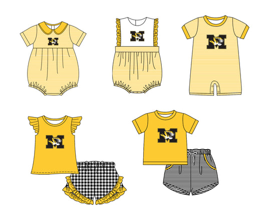 ( Moq 5 Each Style ) Baby Boys Girls Kids Yellow Stripes Team Sibling Rompers Sets