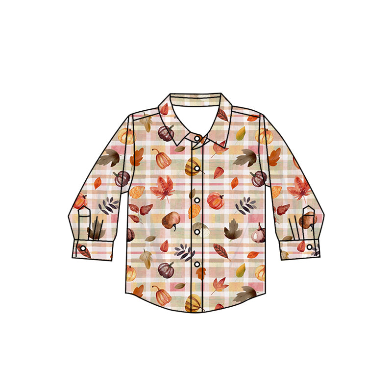 Baby Boy Long Sleeves Pumpkin Fall Buttons Shirt