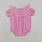 Baby Girls Infant Short Sleeves Embroidery Cross Easter Smocked Pink Bubble Romper RTS
