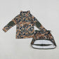 Baby Girls Kids Long Sleeves Brown Green Camo Zipper Pullover Skirt Shorts Set RTS