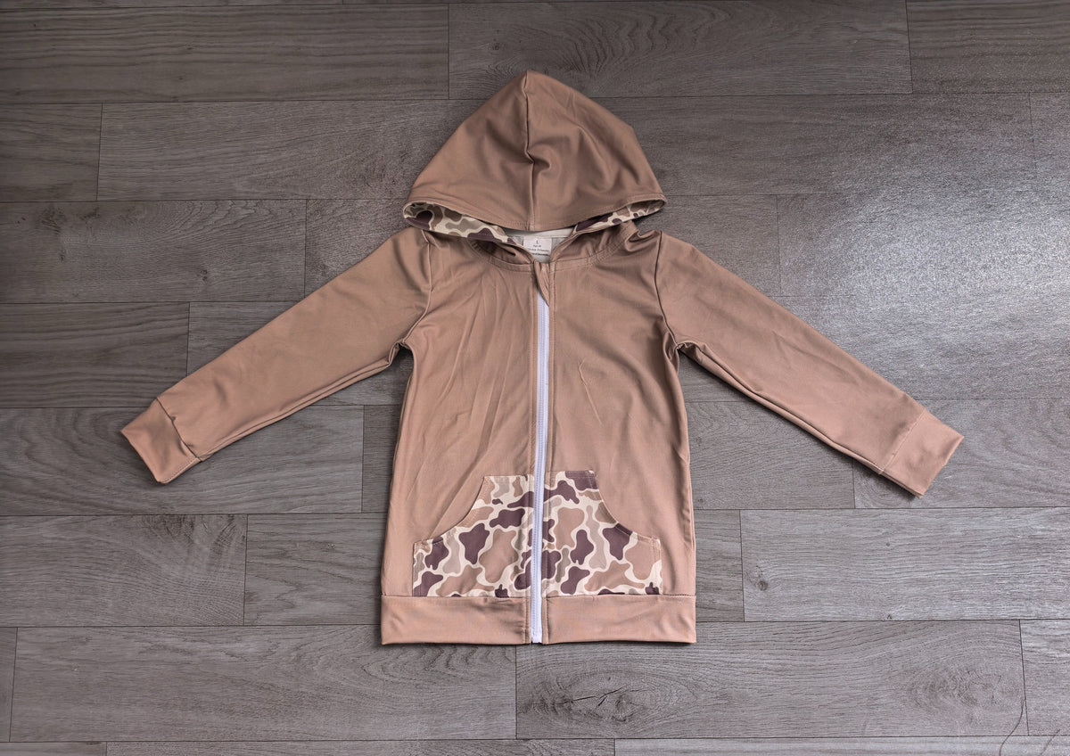 ( No moq ) Preorder Baby Boy Long Sleeves Deer Camo Fall Hoodie Zipper Pockets Tops
