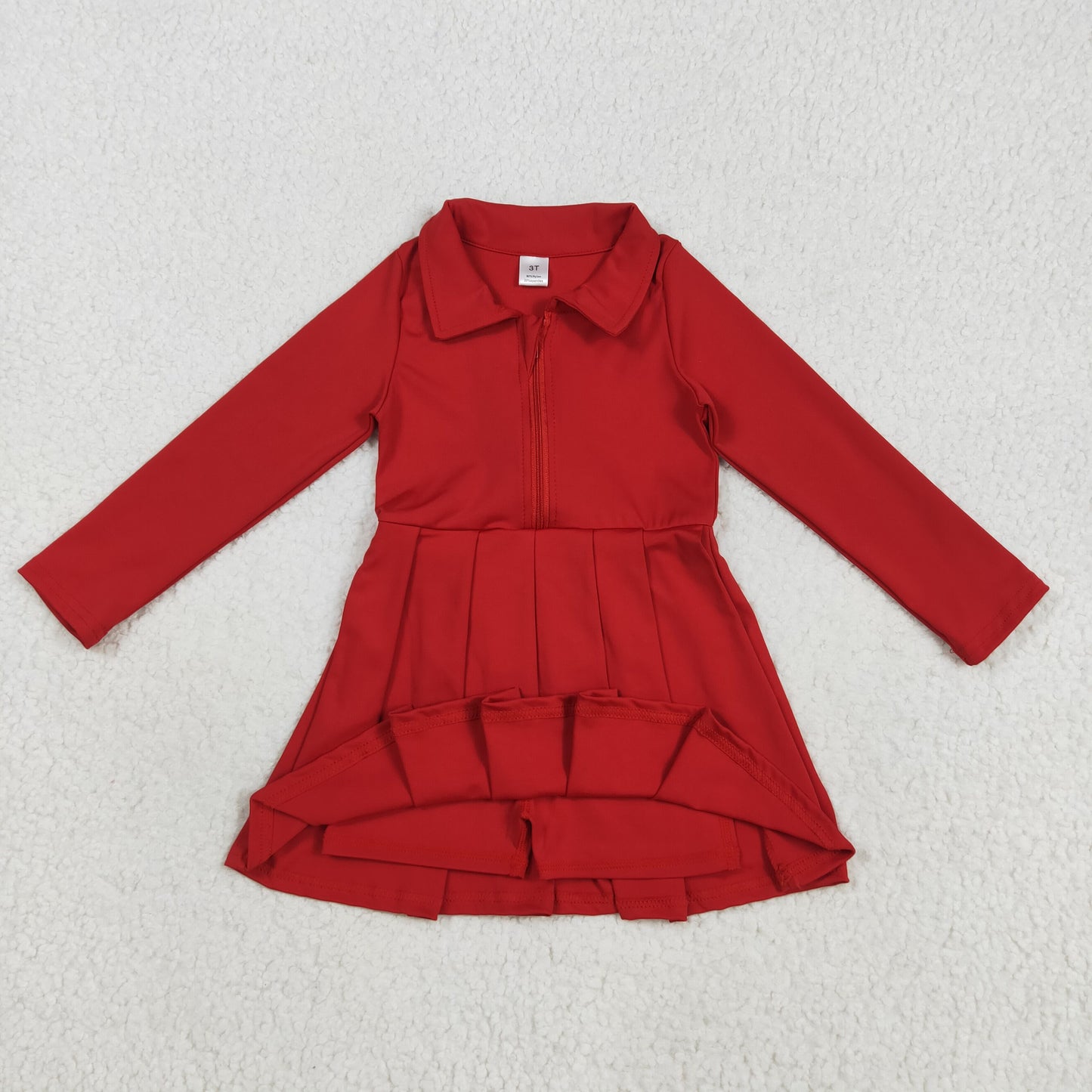 Baby Girl Long Sleeves Zipper Knee Length Yoga Active Red Dress RTS