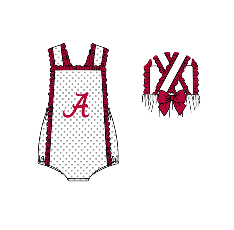 ( Moq 5 ) Baby Girls Kids Sleeveless A Dots Red Bows Team Romper