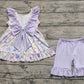Baby Girl Sleeveless Flower Tunic Ruffle Purple Shorts Clothes Set RTS