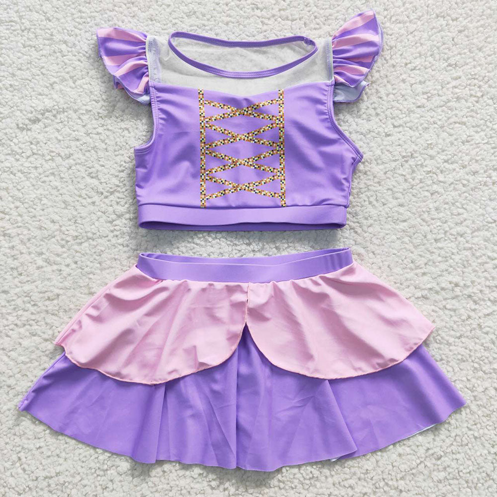 S0145 Baby Girl Princess Purple Swimsuit Summer Bathing Suit Outfit