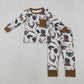 Baby Kids Girl Long Sleeves Deer Dogs Hunting Shirt Pants Pink Pajamas Set RTS