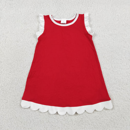 Baby Girls Kids Sleeveless White Scallop Knee Length Red Dress Clothes RTS