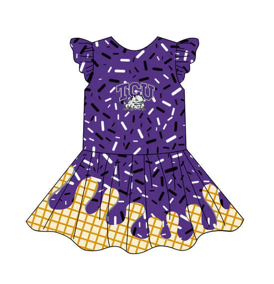 ( Moq 5 ) Baby Girl Short Sleeves Purple TCU Team Plaid Knee Length Dress