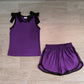 Baby Girls Kids Sleeveless Black Bows Shirt Shorts Purple Set Summer Clothes RTS