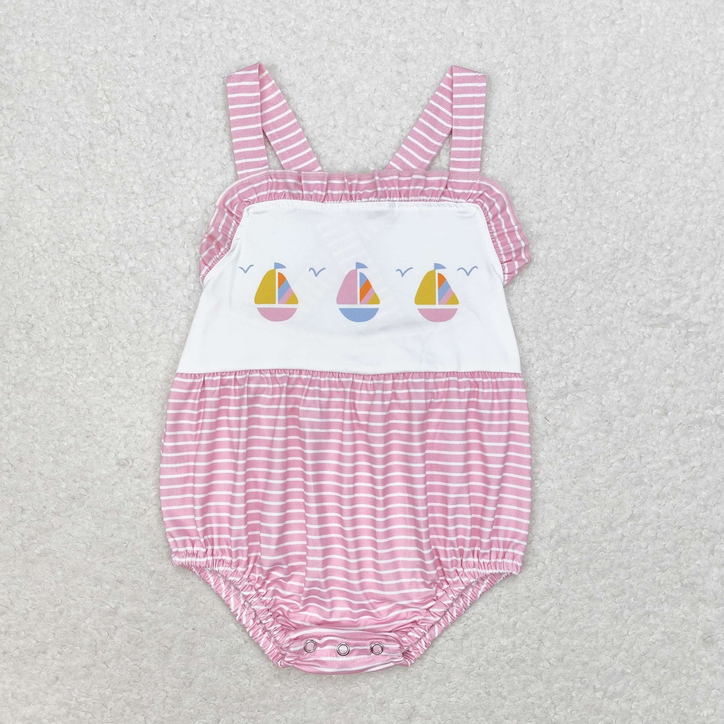 Baby Boy Sleeveless Boats Stripes Blue One Piece Romper