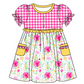Baby Girl Short Sleeves Flower Pink Plaid Sibling Romper Dress Clothes Set ( Moq 5 Each Design )11.19