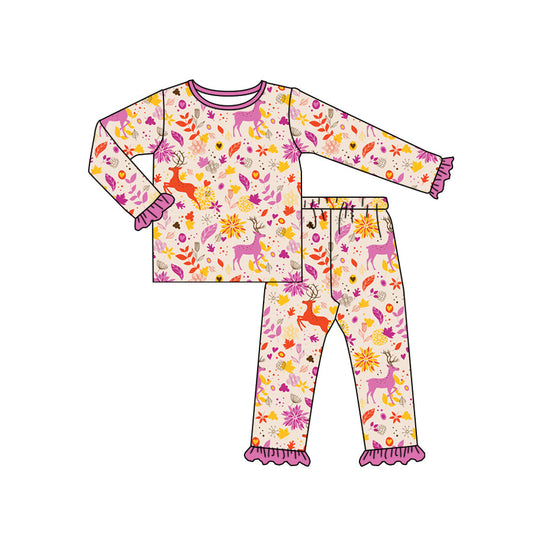 Baby Girl Christmas Deer Flower Tee Pants Pajamas Set