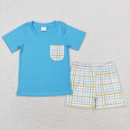 BSSO0372 Baby Boy Short Sleeves Shirt Plaid Shorts Easter Set