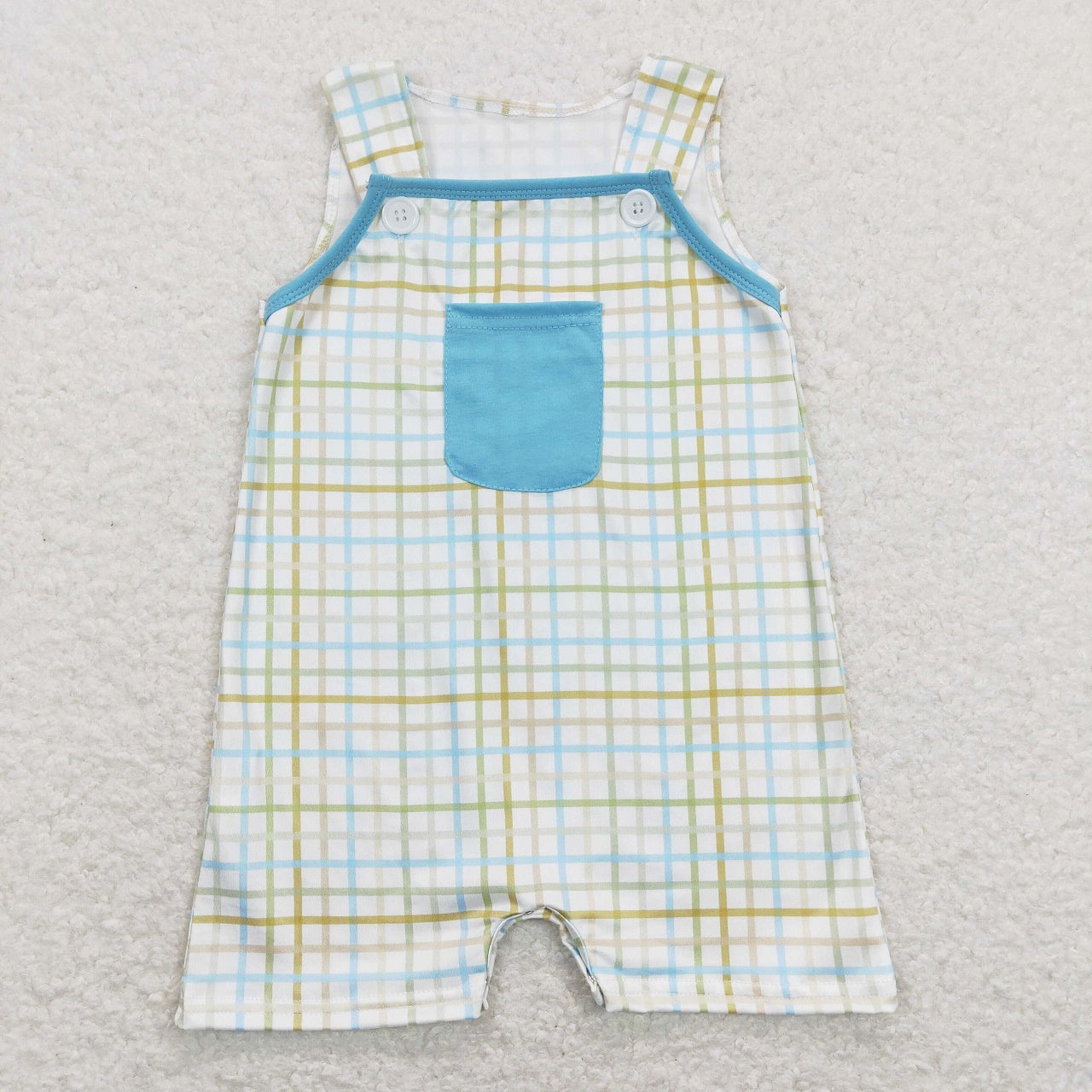 SR0650  Easter Baby Boy Plaid Pocket One Piece Romper