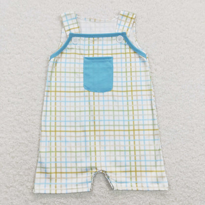 SR0650  Easter Baby Boy Plaid Pocket One Piece Romper