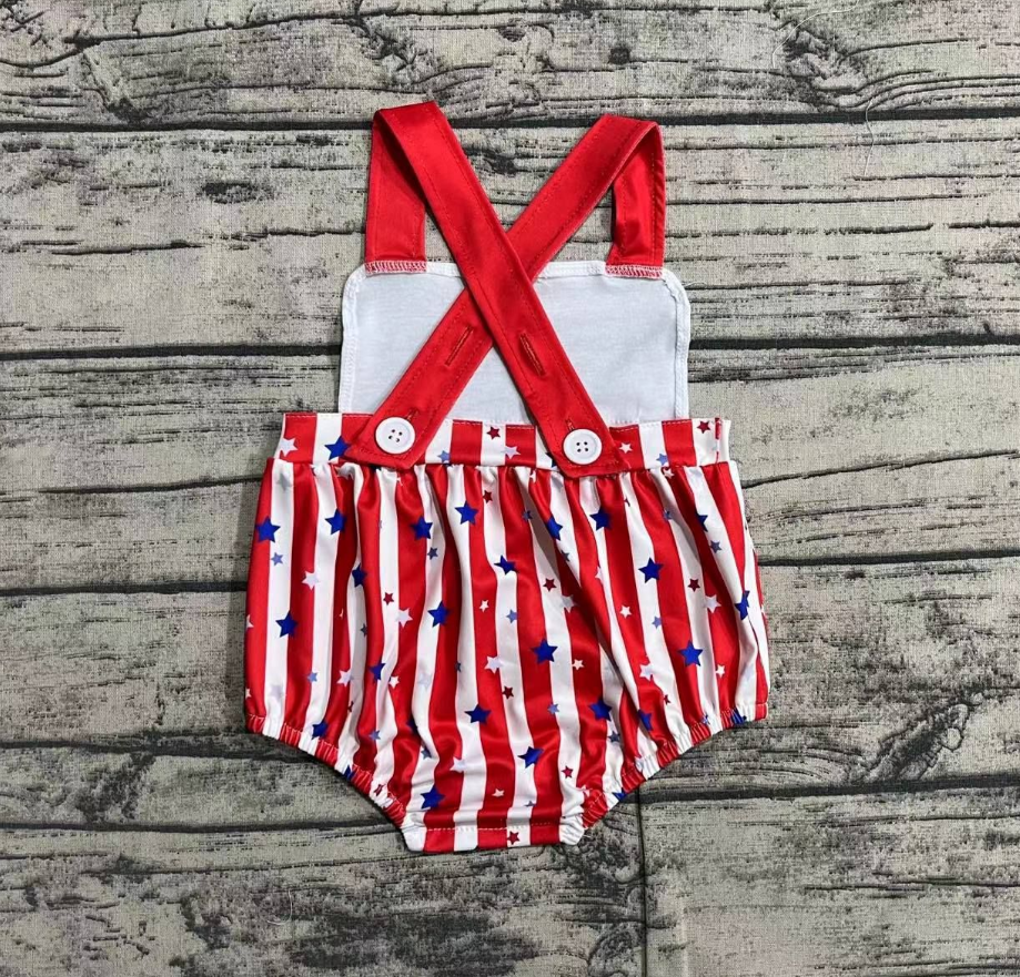 No Moq Pre-order July 4th Baby Girl Embroidery One Piece Stars Stripes Romper