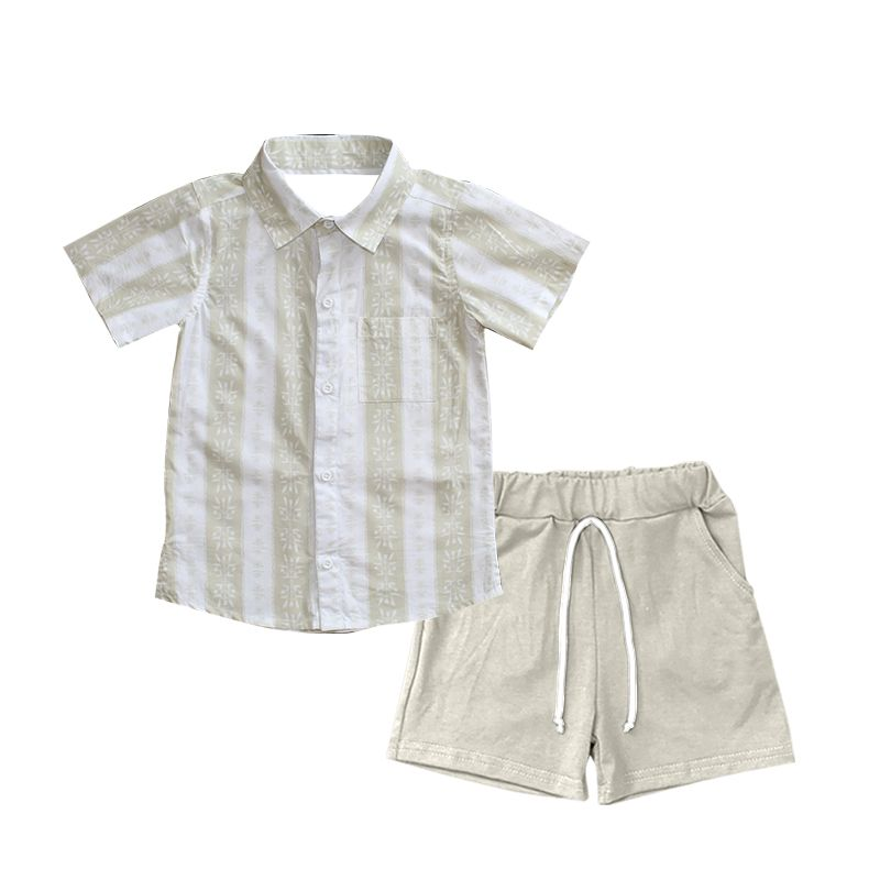 Preorder Baby Boy Short Sleeves Flower Buttons Shirt Pockets Shorts Set ( Moq 5 )