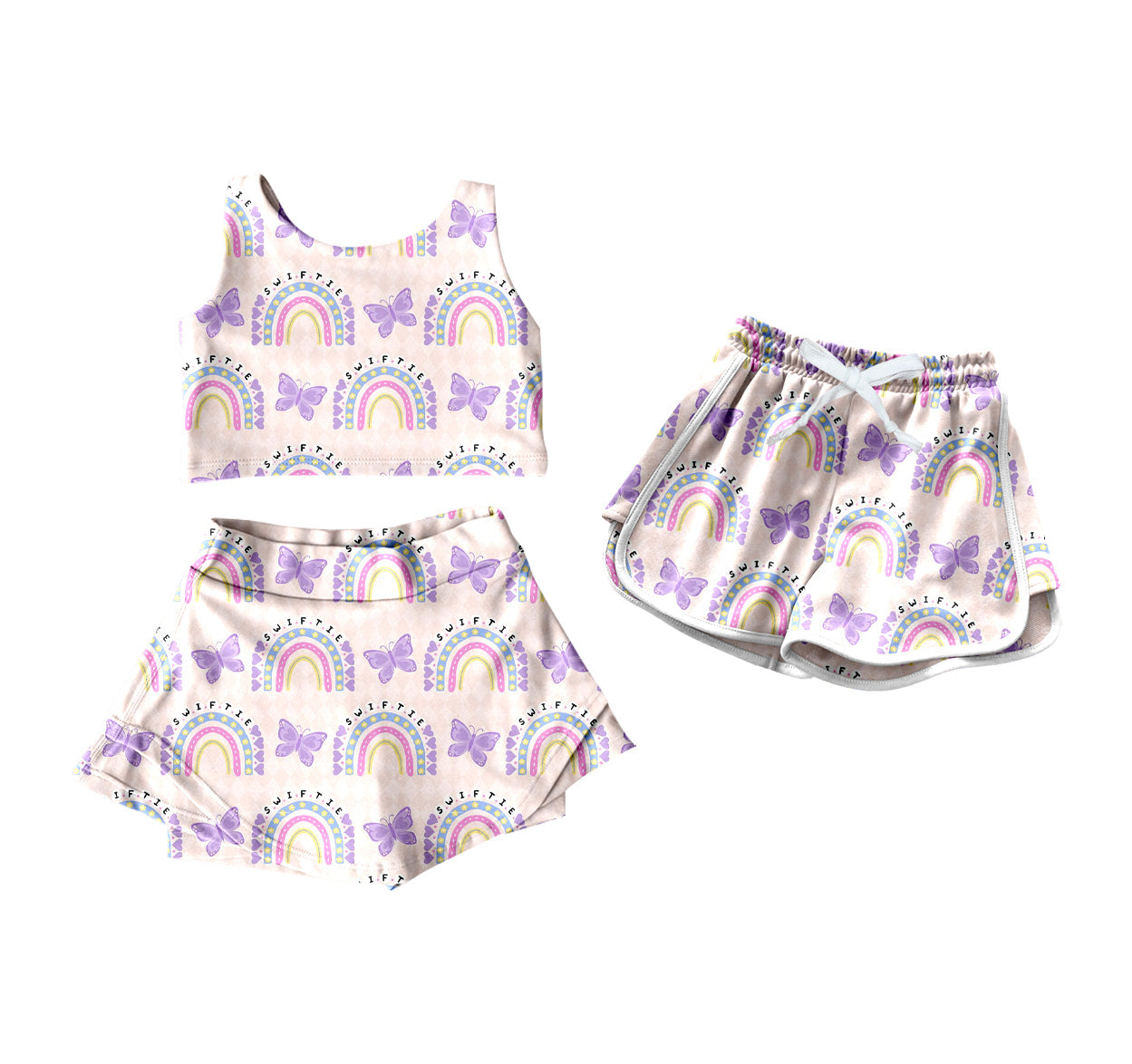 ( Moq 5 Each Style ) Baby Girl Rainbows Butterflies Sibling Summer Shorts Set 4.19