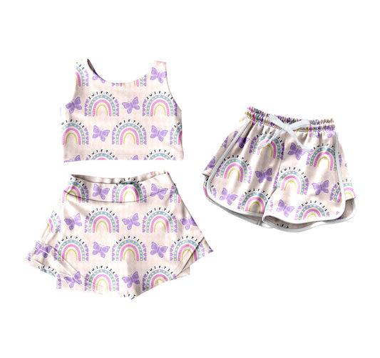 ( Moq 5 Each Style ) Baby Girl Rainbows Butterflies Sibling Summer Shorts Set 4.19