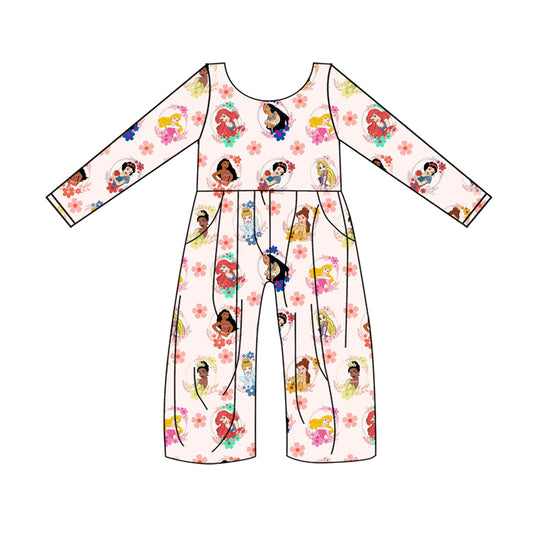 Baby Girl Toddler Long Sleeves Princess Flower Pocket Jumpsuit Clothes