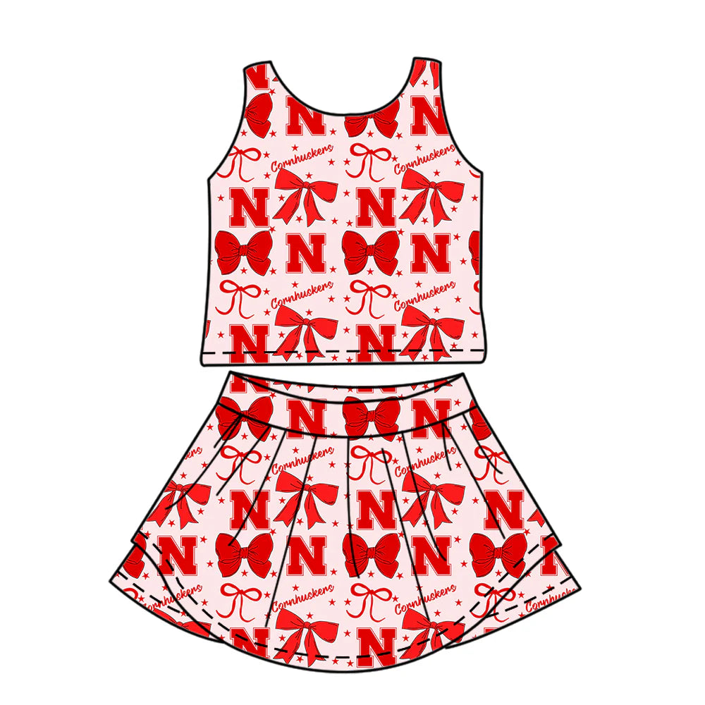 ( Moq 5 each style ) Baby Girl Toddler Team Red Bows Sibling Dress Set 6.26